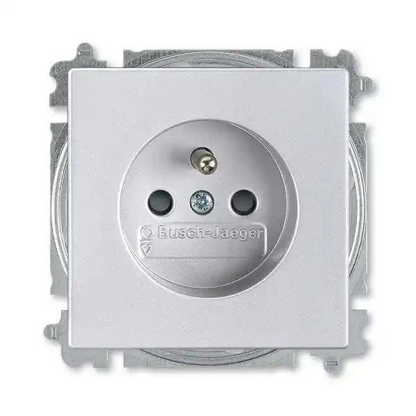 ABB Zásuvka 5519B-A0235783,jednonásobná s ochr. kolíkem a clonkami, bezšroubová, hliníková stříbrná Novinka
