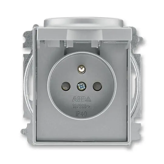 ABB Zásuvka 5519E-A02397 36,jednonásobná, chráněná, s clonkami a víčkem, bezšroubová, ocelová Sleva