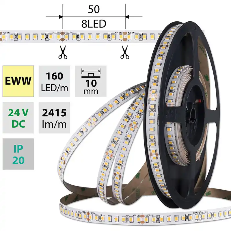 SK0334877-CZ20260306-083626-0-1772757396-pim-2816660_1 MCLED Pásek LED SMD2835 EWW, 160LED/m, 19,2W/m, DC 24V, 2415lm/m, CRI90, IP20, 10mm, 5m Garance Vrácení Peněz